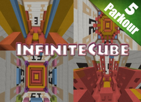 InfiniteCube is a challenging single-player parkour map with 54 levels. This map includes a randomized track everytime you play and also records your score!